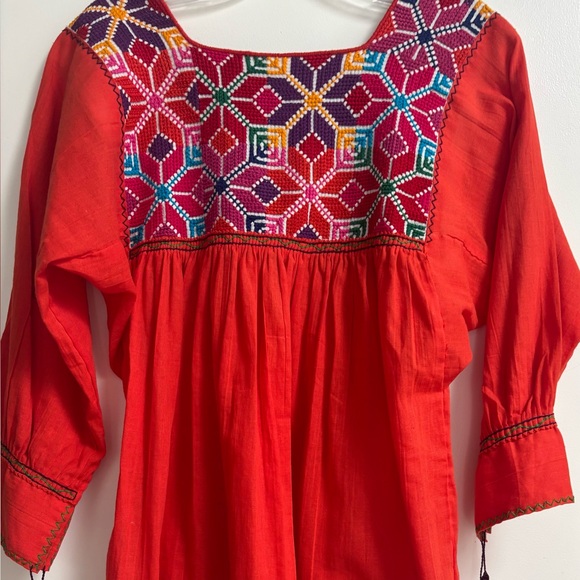 Mexican Embroidered Orange Blouse - Picture 2 of 4